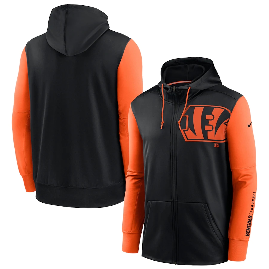 NFL Nike Cincinnati Bengals Black Orange Fan Gear Mascot Performance FullZip Hoodie->detroit lions->NFL Jersey